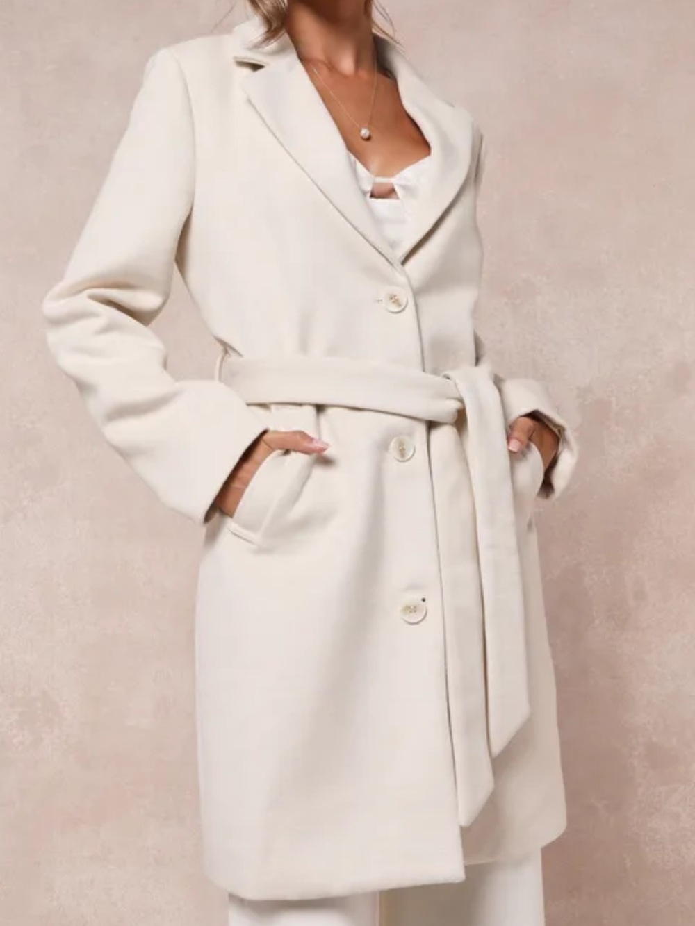 Harriet Ivory Button Front Belted Cloat